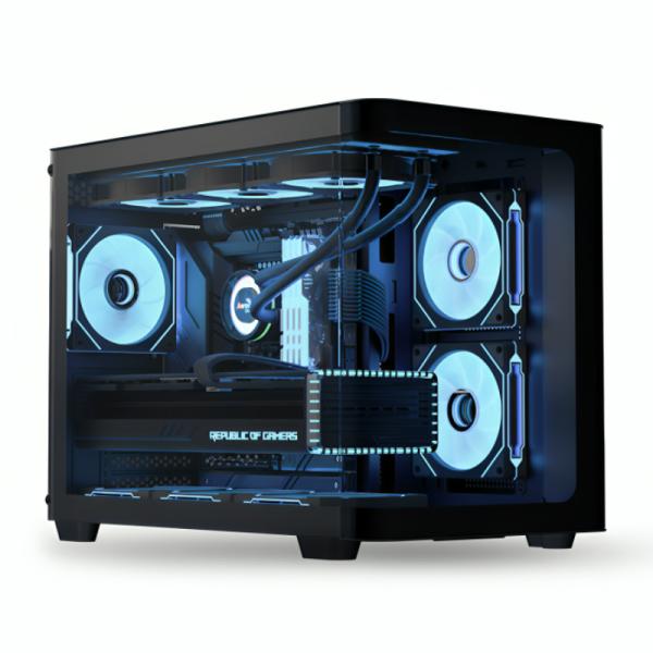 CASE RGB AEROCOOL P300C TORRE PEQUEÑA VIDRIO TEMPLADO 2 ABANICOS LATERALES Y 1 ABANICO TRASERO P300C-G-BK-V1 NEGRO