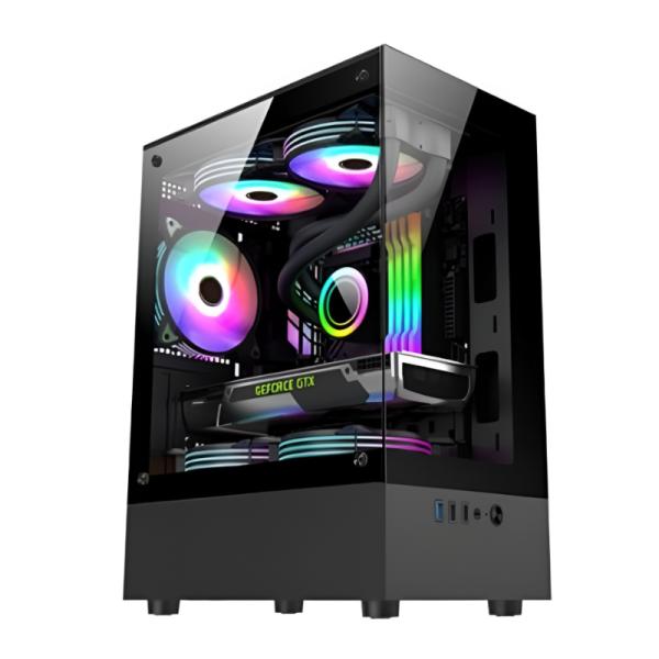 CASEGAMING EAGLE WARRIOR MICRO ATX CG70AHRA001C 3 ABANICOS ARGB /2 TOP Y 1 TRASERO VIDRIO TEMPERADO NEGRO